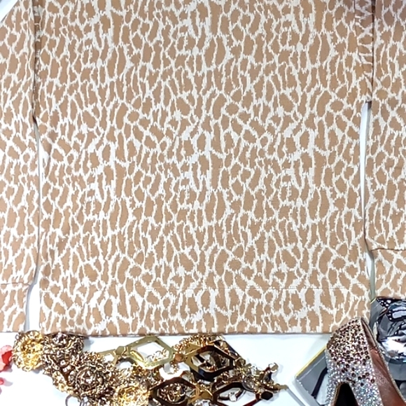 "LOFT" Animal Print XS Earthy Granola Girl Mock Neck Pullover Sweater - Picture 8 of 14